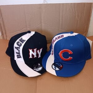Hat Bundle! Fitted Size 6 7/8 New York Black Yankees And Cleveland Cubs